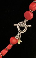 Vintage Necklace Bamboo Red Coral Beaded Main Center Stone Toggle 19.5″