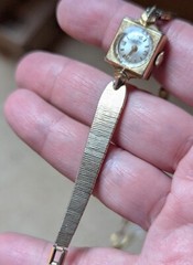 Vintage Wyler yellow gold plated circle in square watch choker with vintage band