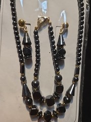 Vtg Hematite Necklace Bracelet Earrings Set Healing Peace Lot Fashion Jewelry