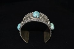 Vintage Revival Scarab Cuff Bracelet Sterling Silver With 3 Turquoise Stones