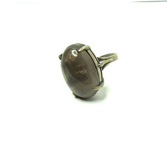 VINTAGE RARE WOMENS MOONSTONE GRAY .700 SILVER OVAL RING SZ 4 TOP 19mm WIDE
