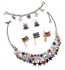Vintage 4th July Patriotic Rhinestone Jewelry Lot Independence American Flag USA