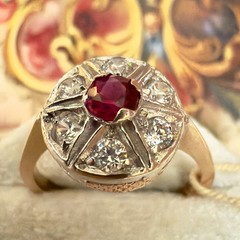 Size 7.5 -14K 583 Rose & White Gold Vintage East European Gemstone Ring -#1897