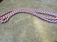 Vintage Patriotic Red White & Blue Glass Bead Necklace Extra Long 46″