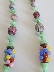 Vtg Antq Czech Glass Marbled Slag Melon Ball Tutti Frutti Bead Cluster Necklace