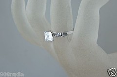 FASHION RING SILVER PLATED PRINCESS CUT RHINESTONE SOLITAIRE SIZE 8.25