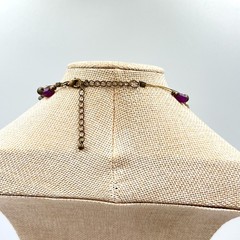 Vintage Style Purple Beaded Illusion Necklace Bronze Tone Boho Statement Fashion