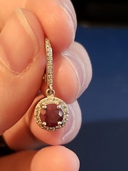 Sterling Silver Dark Pink Stone Dangle Earrings