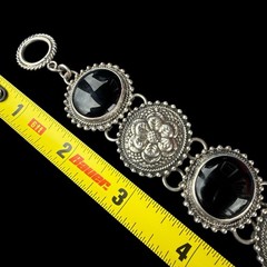 Cll Mexico Black Onyx Gemstone Sterling Silver 925 Floral Bracelet Sz. 7 3/4″