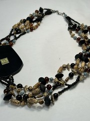 Vintage Inlaid Abalone Necklace Asymmetrical Statement Bold Four Strand