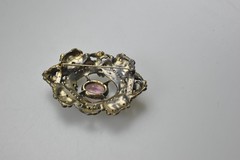 Vintage Brooch Czech Style Brass Floral large Glass Stone wear rehab T14