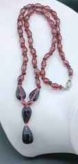 Antique Glass Necklace Beaded Purple Red Opalescent Y Dangle Barrel Clasp 18″