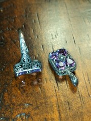 Vintage Art Deco Ring And/Necklace Charm Amethysts W/Center Diamond 925 Silver