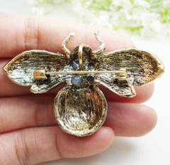 Woman Vintage Red Bee Insect Gold-tone Brooch Pin Crystal Rhinestone Gifts