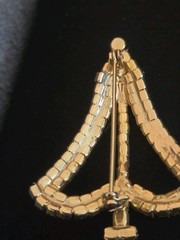 Vintage Gold Tone Green White Red Rhinestone Christmas Tree Outline Brooch