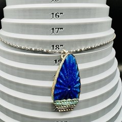 Cobalt Blue Statement Pendant Necklace Set Peacock Brooch Earrings Art Deco Look