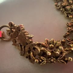 Vtg Signed Florenza Victorian Revival Gold Tone Opaline Glass Moonstone Bracelet