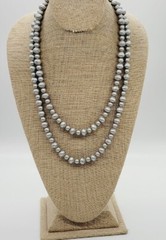 Layered Necklace Matte Silver tone Beaded 2 Row Flower Clasp Vintage 22 in