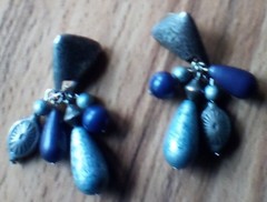 Vintage Gray Tone Puffy Teardrop Dangle Stud Earrings