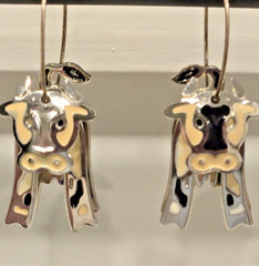 Funky Edgar Berebi Vintage Cow Enamel Earrings whimsical cloisonne style hoops