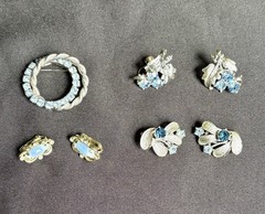 Vintage Jewelry LOT (4) Blue Stones Earrings Pin Coro Sara Coventry Other