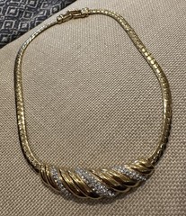 Vintage Swarovski Diamanté Ribbed Ribbon Gold Plated Runway Collar/Mob Wife/Glam