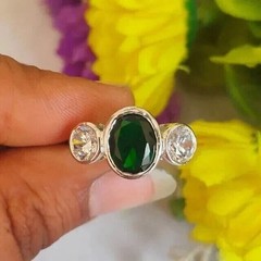 Art Deco Style 3-Stone 2Ct Oval Lab Created Emerald Engagement 925 Silver Ring