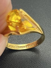 Gold plated fancy cut yellow orange stone cocktail ring size 8.25 vintage