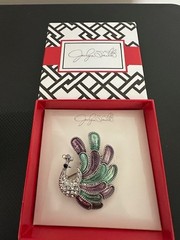 Vintage Jaclyn Smith Peacock Brooch Enamel Rhinestone Silver-Tone