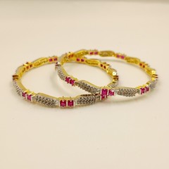 Designer Ruby & Cubic Zirconia Bangle Set Handmade 22K Gold Plated Ethnic Style