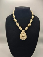 Vintage Carved Celluloid Elephant Necklace, MCM