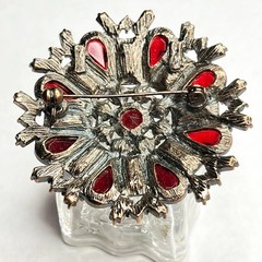 VTG Large Flower Snowflake Brooch Pin Red Fuchsia Pink Purple Glass Rhinestones