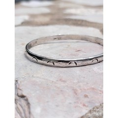 Vintage Taxco Mexico Sterling Silver Crescent Moon Bangle Bracelet TC-160 Size 8