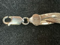 7.5” Milor Italy Gold Tone ETCHED BRAIDED Sterling Silver Bracelet Herringbone
