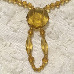 Vintage Art Deco Amber Glass Bead Necklace Faceted Beads Drop Pendant 26″L