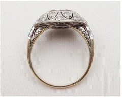 Art Deco Round Lab Created Diamond & Ruby Engagement 14K Yellow Gold Finish Ring