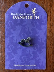 Danforth Pewter Rocking Horse lapel pin 24K gold plated pewter VT, USA 1”x.5”