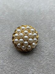 Estate Vintage Brooch Gold-Tone Faux Pearls & Textured Twist Button Trendy Style