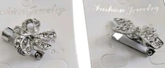 Vtg 2 Clear Rhinestone Silver Tone Zinc Metal Ribbon Shape Design Brooch Pins