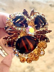 Juliana Book Piece Tigers Eye Rhinestone Necklace Brooch Earring Set