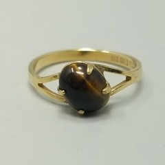 Vintage 10k Yellow Gold Filled Tigers Eye Cabochon Ring Size 5 Band