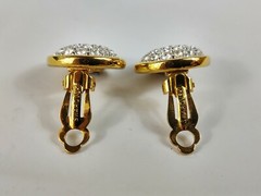 Vtg Yellow Gold Plated Swarovski Crystal Round Clip On Earrings Women’s Jewelry