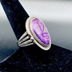 Vintage Navajo Sterling Silver Purple Sugilite Oval Ring Size 9.75