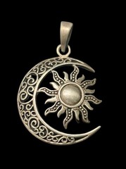 VTG Sterling Silver SUN & Crescent MOON Boho Celestial Pendant 1.5” Statement