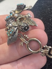 Antique Victorian Sterling Silver Vermeil Bird Turquoise Necklace