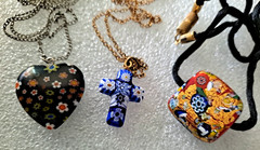 Vintage Art Glass Necklaces Pendant & Earrings Lot Various Materials Art Glass