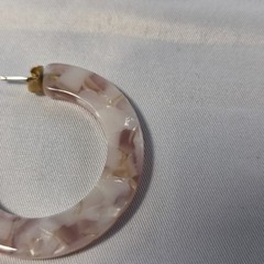 Acrylic Resin C-Shaped Hoop Earrings White and Lavender Polished Tortoise Shell