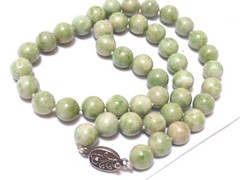 CHINESE VINTAGE Apple GREEN JADE 10mm BEAD NECKLACE, SILVER CLASP, 84 grams