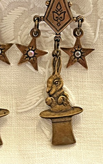 Bronze-Toned Antique-Style Chandelier Dangle Earrings, Stars, Rabbit in Hat 2.5″