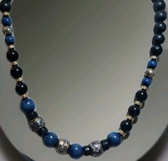 Estate Vintage Stunning Cloisonne Blue Sodalite Lava Bead Statement Necklace EUC